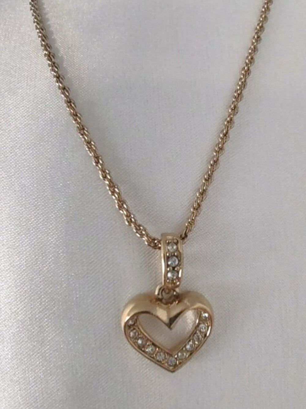 Dior vintage heart goldtone necklace pave crystal EUC